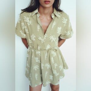 Zara Olive Green Leaf Print Dress